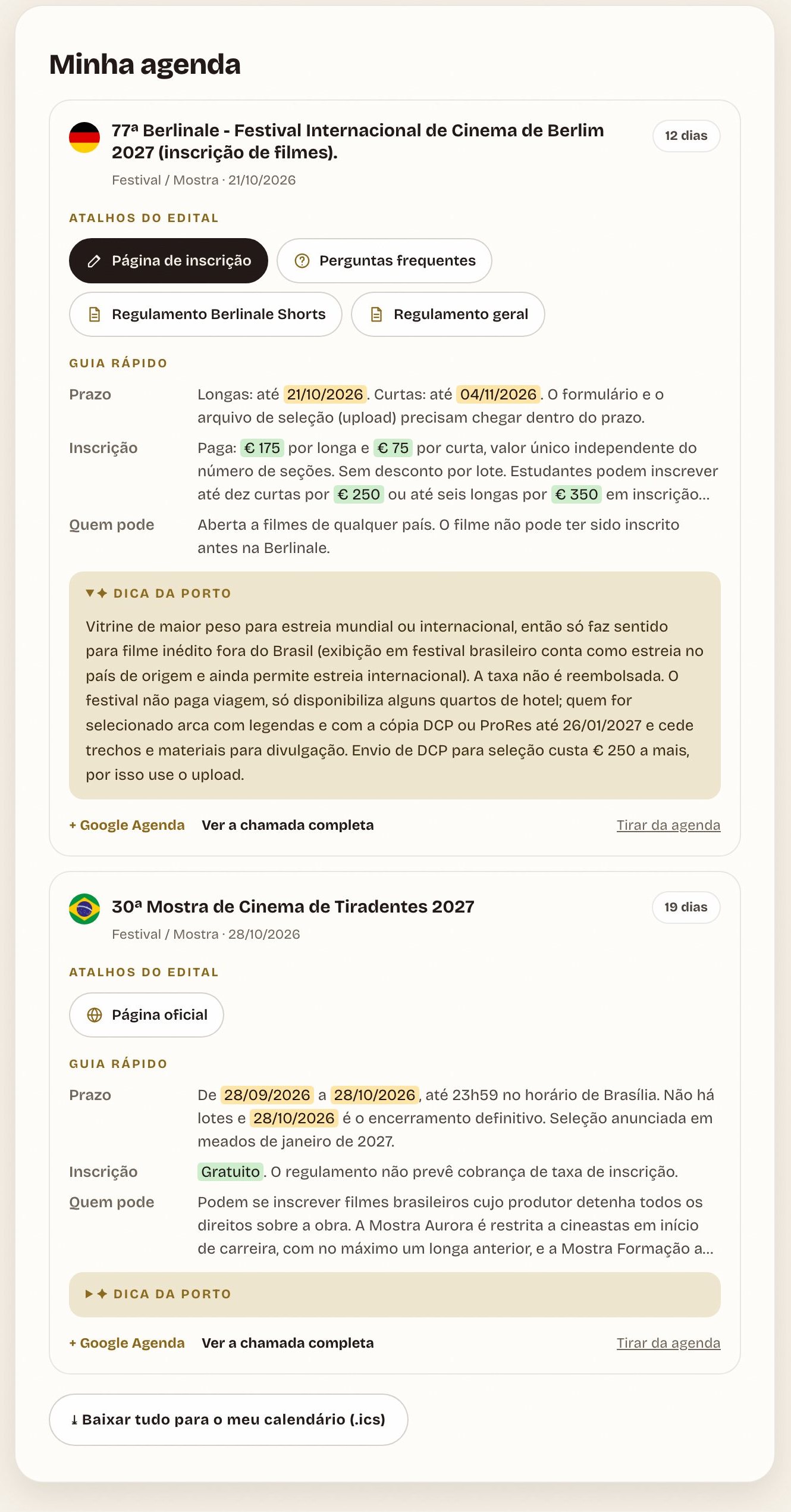 Minha agenda no Cais