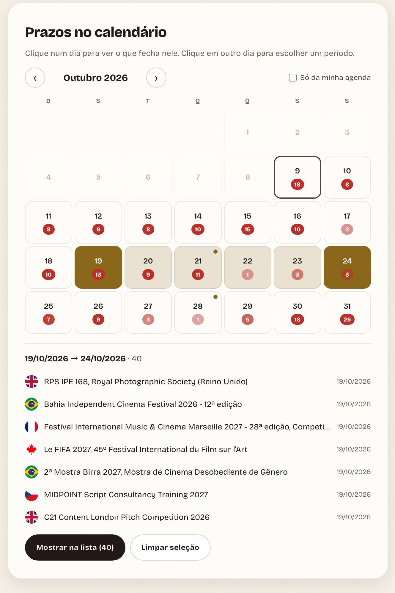 Calendário de prazos do Cais